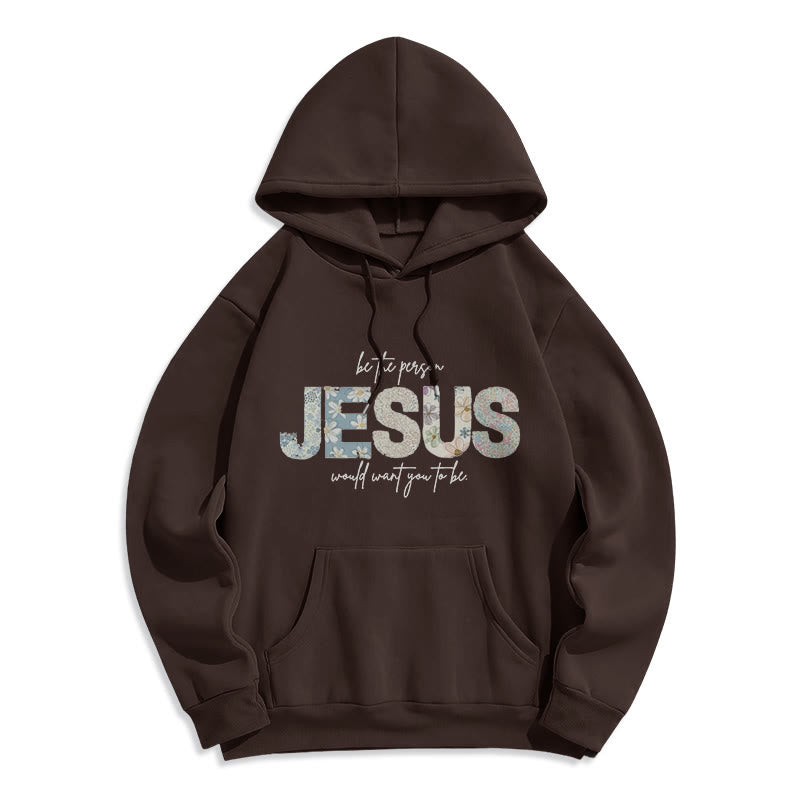 Sweat à capuche en polyester doublé polaire à motif floral et centré sur Jésus, Christianartworkshop - Brun - 2XL - image 3