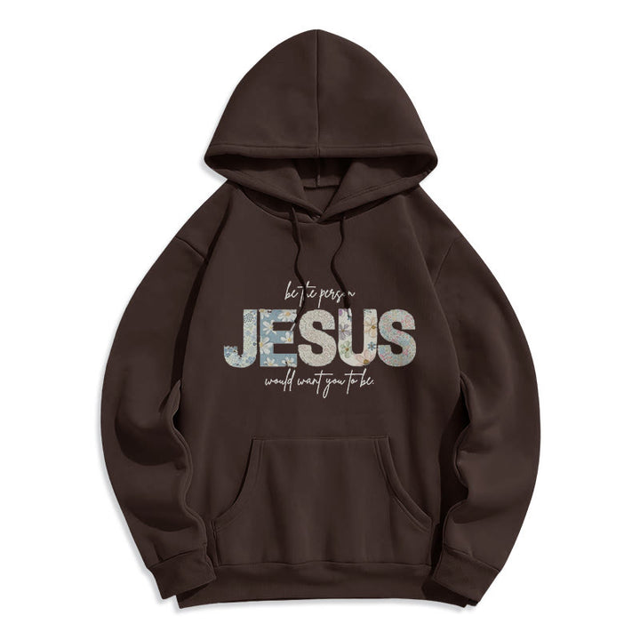 Sweat à capuche en polyester doublé polaire à motif floral et centré sur Jésus, Christianartworkshop - Brun - 2XL - image 3