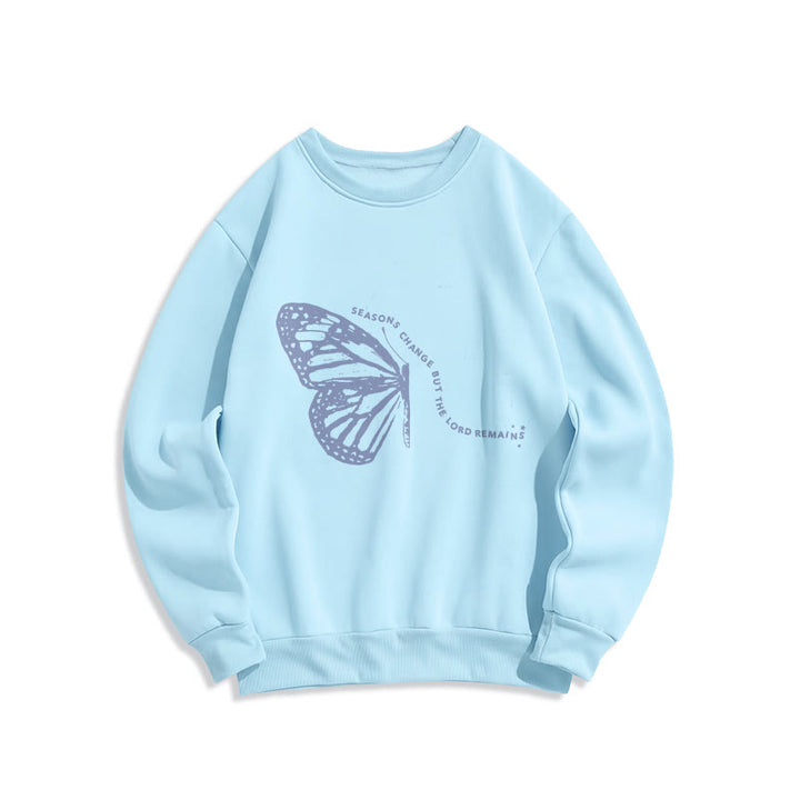 Sweat-shirt en polyester doublé polaire à motif papillon « Les saisons changent, le Seigneur demeure » ​​de Christianartworkshop - Bleu - 2XL - image 1