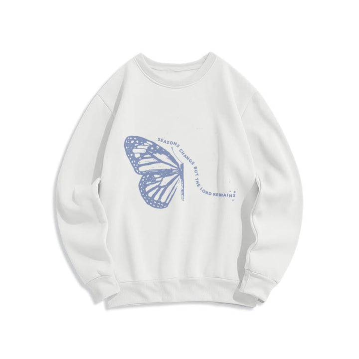Sweat-shirt en polyester doublé polaire à motif papillon « Les saisons changent, le Seigneur demeure » ​​de Christianartworkshop - Blanc - 2XL - image 0