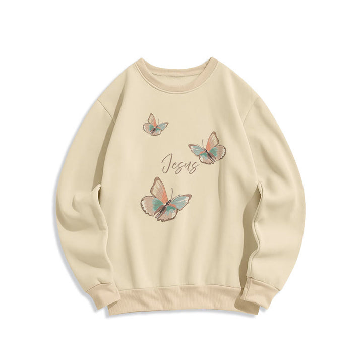 Sweat-shirt en polyester doublé polaire « Murmure de Jésus » de Christianartworkshop, style doux et papillon - Beige - 2XL - image 3