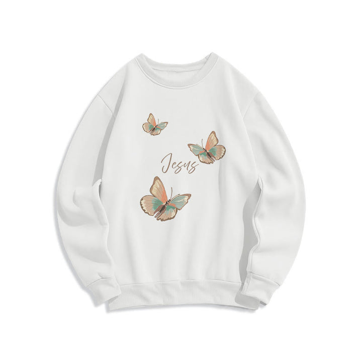 Sweat-shirt en polyester doublé polaire « Murmure de Jésus » de Christianartworkshop, style doux et papillon - Blanc - 2XL - image 2