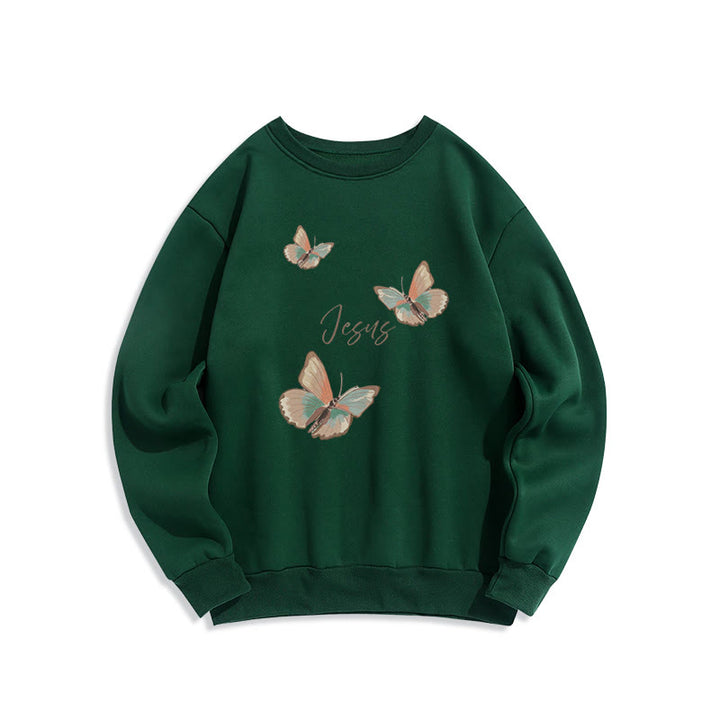 Sweat-shirt en polyester doublé polaire « Murmure de Jésus » de Christianartworkshop, style doux et papillon - Vert - 2XL - image 5