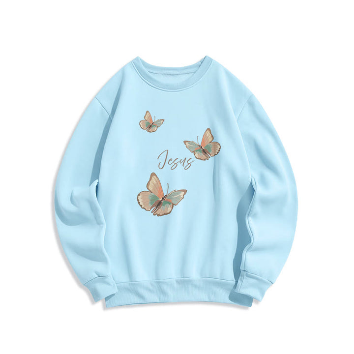 Sweat-shirt en polyester doublé polaire « Murmure de Jésus » de Christianartworkshop, style doux et papillon - Bleu - 2XL - image 0