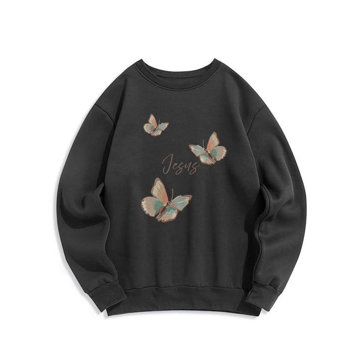 Sweat-shirt en polyester doublé polaire « Murmure de Jésus » de Christianartworkshop, style doux et papillon - Noir - 2XL - image 6