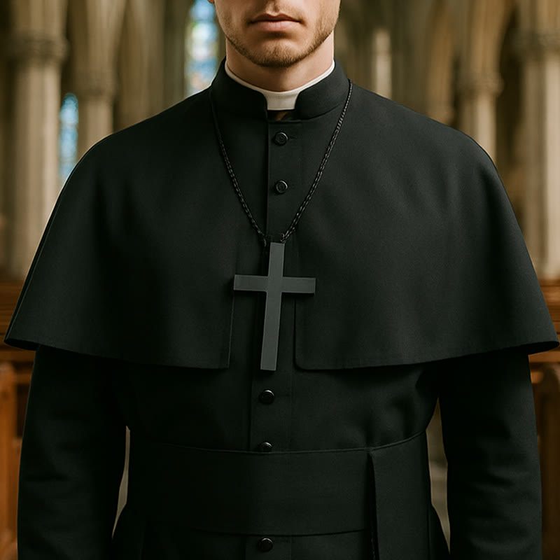 Christianartworkshop Soutane romaine cérémonielle multicolore : Esthétique du prêtre médiéval - Noir - 2XL - image 0