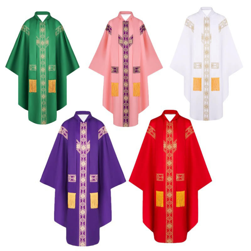 Christianartworkshop Cape médiévale, robe de clergé ornée de motifs religieux dorés - image 3