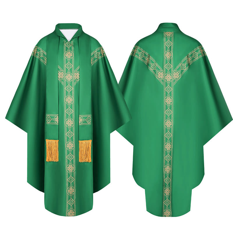 Christianartworkshop Cape médiévale, robe de clergé ornée de motifs religieux dorés - Vert - Taille unique (longueur 130 cm) - image 4