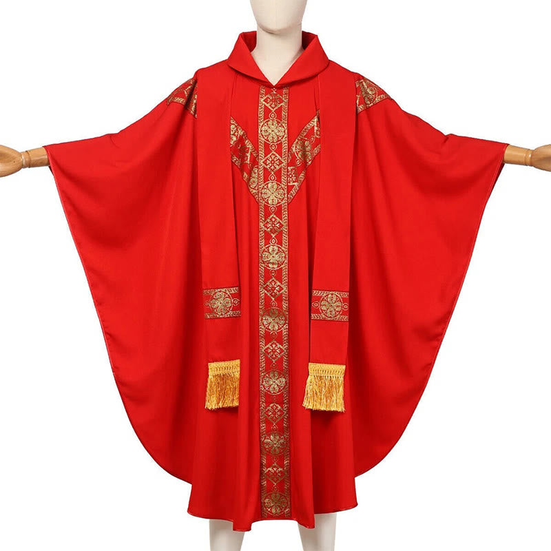 Christianartworkshop Cape médiévale, robe de clergé ornée de motifs religieux dorés - image 1