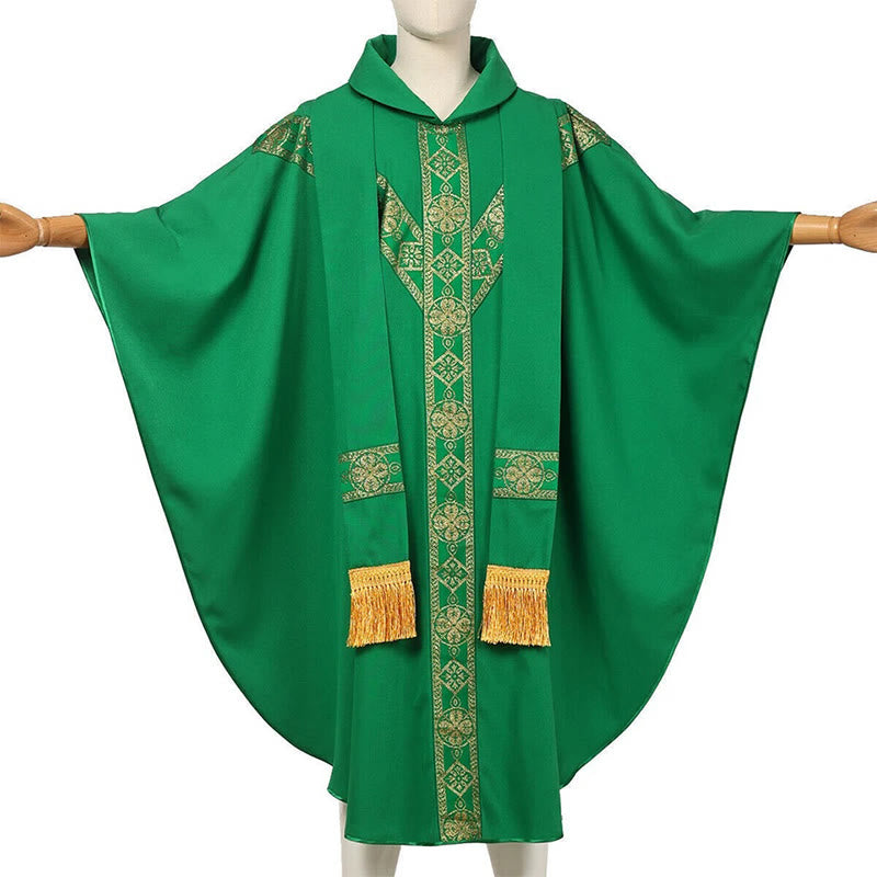 Christianartworkshop Cape médiévale, robe de clergé ornée de motifs religieux dorés - image 5