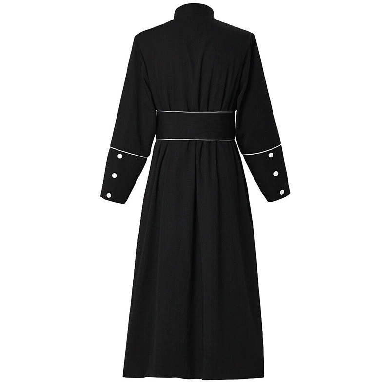 Christianartworkshop Robe de clergé cérémonielle noire et blanche à col montant avec ceinture et motifs de croix - image 12