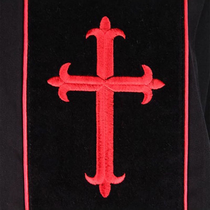 Christianartworkshop Soutane noire traditionnelle avec broderie croix rouge et motif formel - image 5