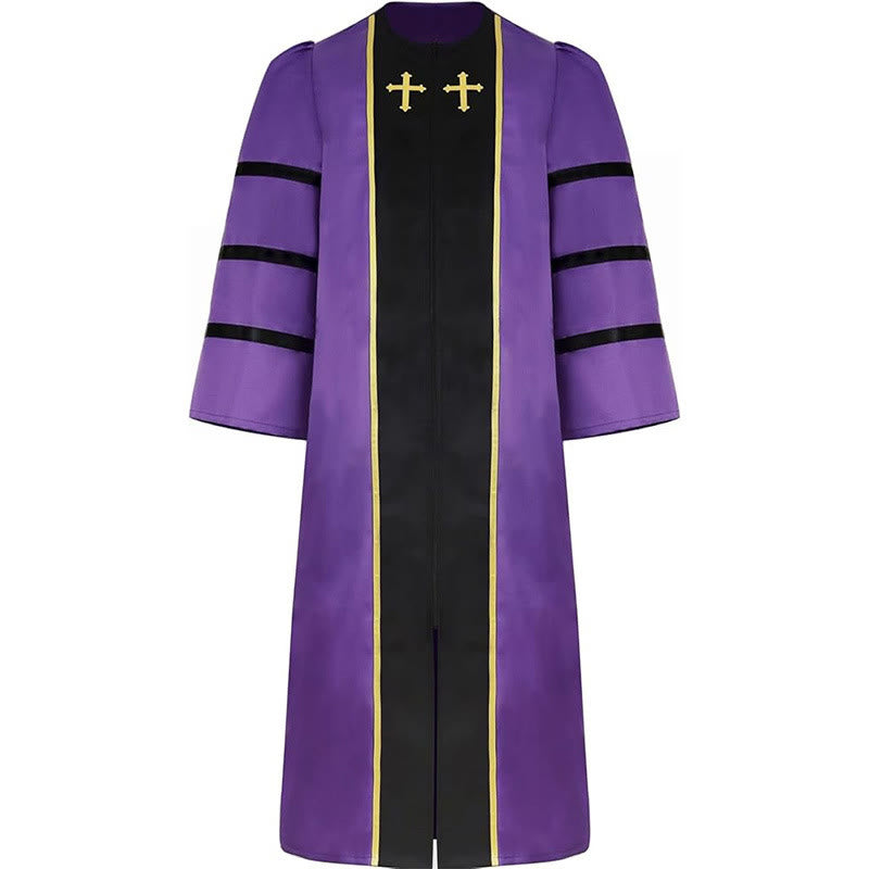 Christianartworkshop Robe de clergé violette ornée d'une croix dorée et de rayures - image 2