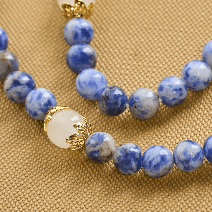 Christianartworkshop Bracelet chapelet artisanal élastique de 4 mm en pierre bleue avec crucifix et croix de Jérusalem - image 7