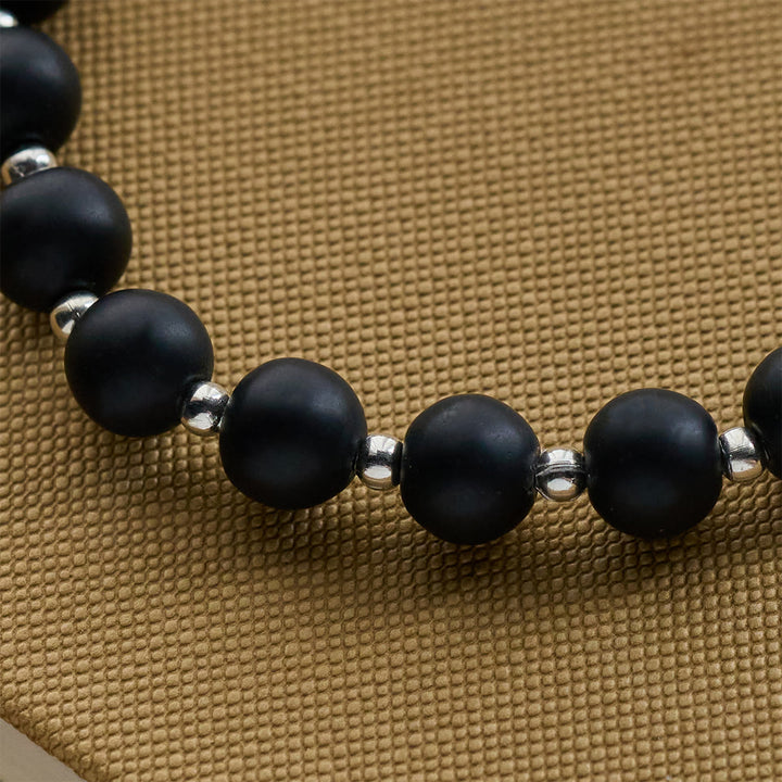 Christianartworkshop Bracelet et chapelet animalier en pierre de lave noire et blanche mate avec pendentifs chat et vache - image 13