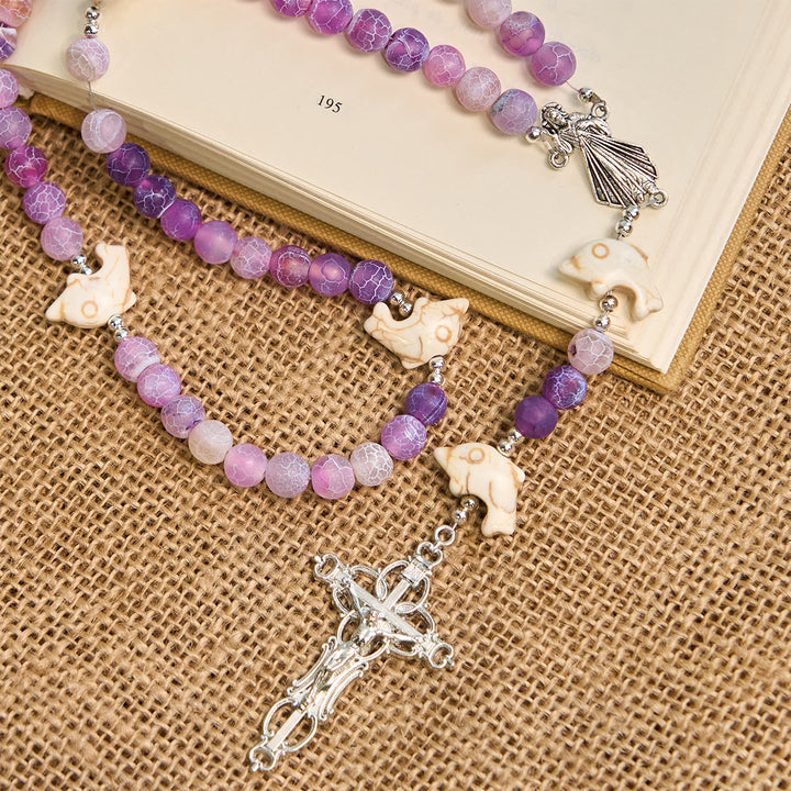 Christianartworkshop Chapelet animalier Ocean of Faith en agate violette patinée et dauphin - image 3