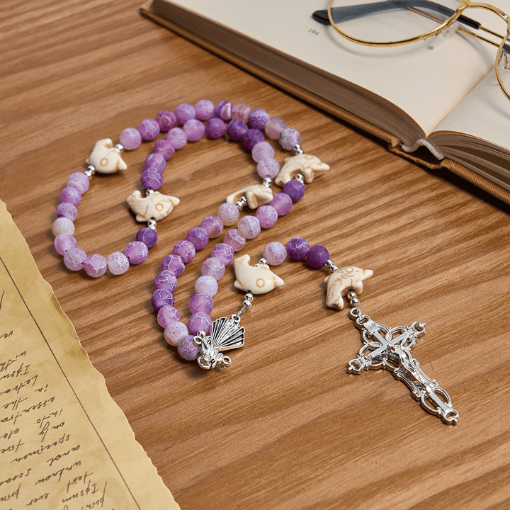 Christianartworkshop Chapelet animalier Ocean of Faith en agate violette patinée et dauphin - image 5