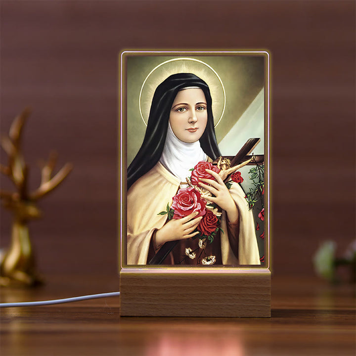 Christianartworkshop Veilleuse religieuse Daily Faith avec icônes sacrées et socle en hêtre - B - image 1