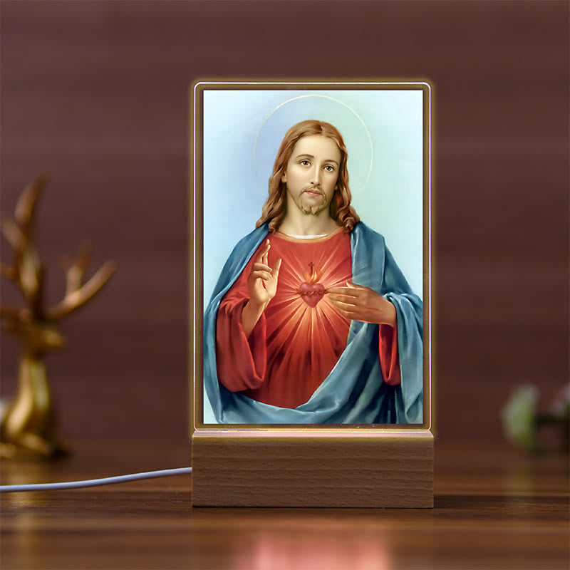 Christianartworkshop Veilleuse religieuse Daily Faith avec icônes sacrées et socle en hêtre - UN - image 0