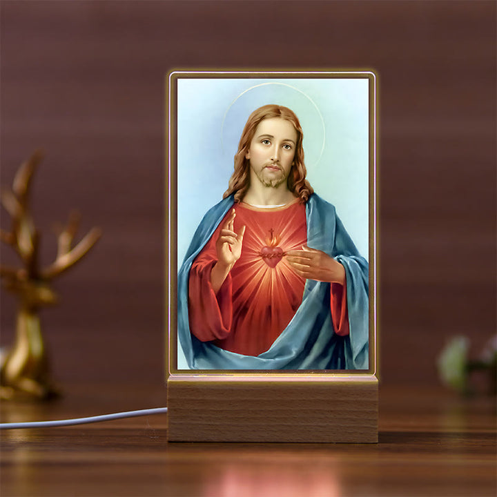 Christianartworkshop Veilleuse religieuse Daily Faith avec icônes sacrées et socle en hêtre - UN - image 0