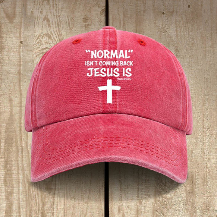 Christianartworkshop Chapeau unisexe en coton délavé et vieilli « Jésus revient » - Rouge - image 15