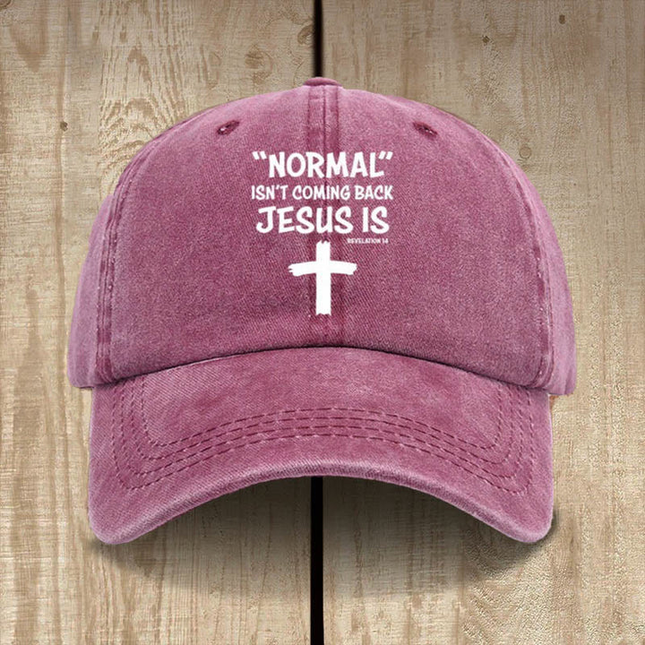 Christianartworkshop Chapeau unisexe en coton délavé et vieilli « Jésus revient » - Vin - image 8