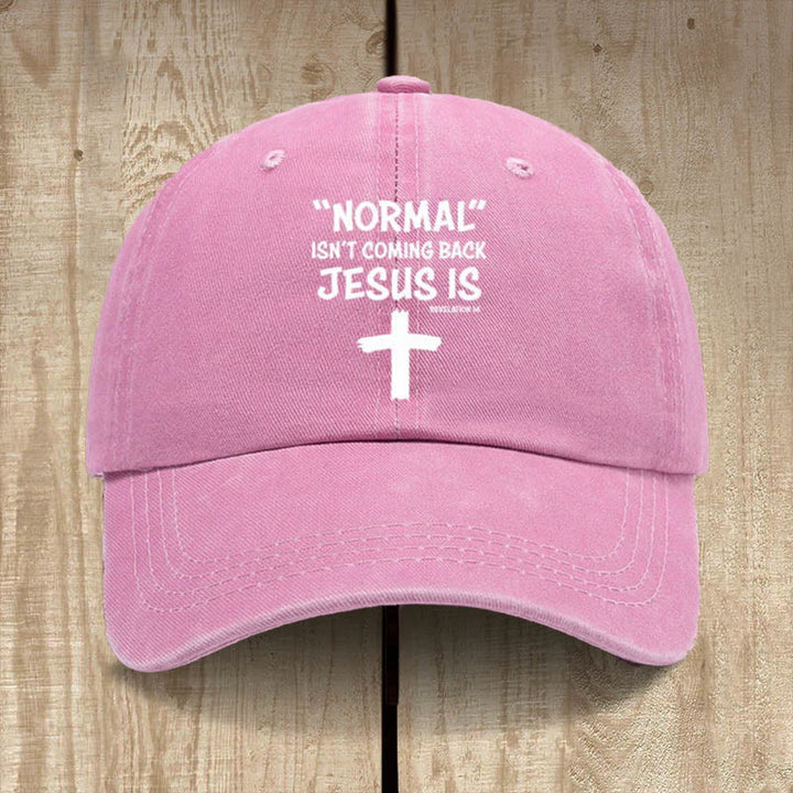 Christianartworkshop Chapeau unisexe en coton délavé et vieilli « Jésus revient » - Rose - image 9