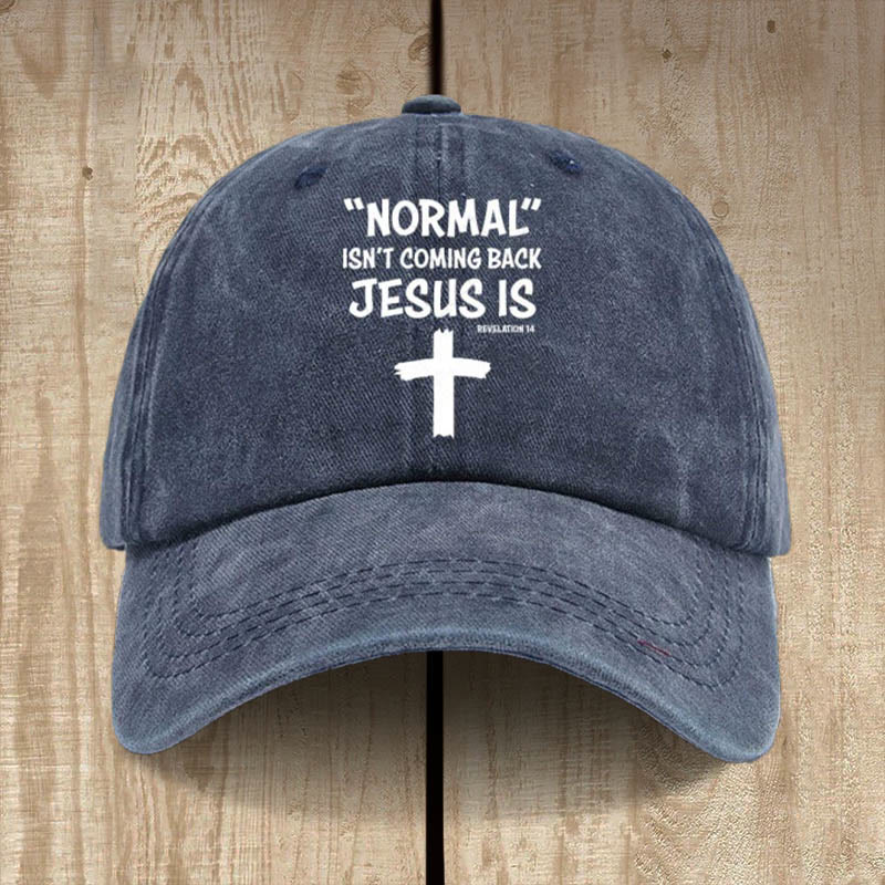 Christianartworkshop Chapeau unisexe en coton délavé et vieilli « Jésus revient » - Bleu marine - image 4