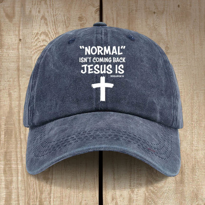 Christianartworkshop Chapeau unisexe en coton délavé et vieilli « Jésus revient » - Bleu marine - image 4