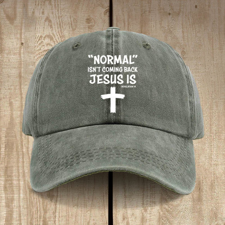 Christianartworkshop Chapeau unisexe en coton délavé et vieilli « Jésus revient » - Gris-vert - image 6