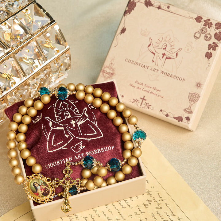 Christianartworkshop Chapelet élégant en perles dorées mates avec Sainte Thérèse et crucifix - image 5