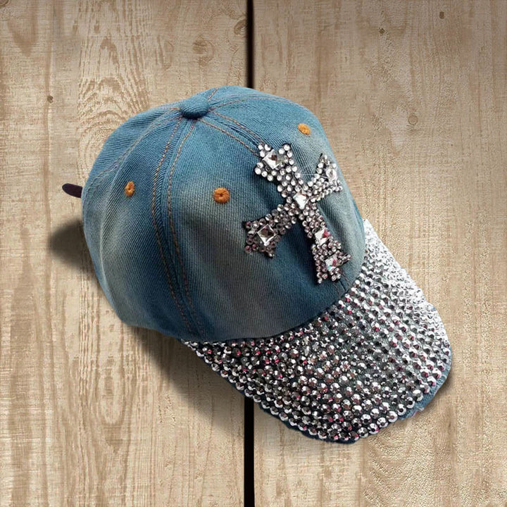 Christianartworkshop Casquette de baseball Faith Sparkles avec croix en cristal pour les adeptes du glamour - Bleu denim foncé - image 0