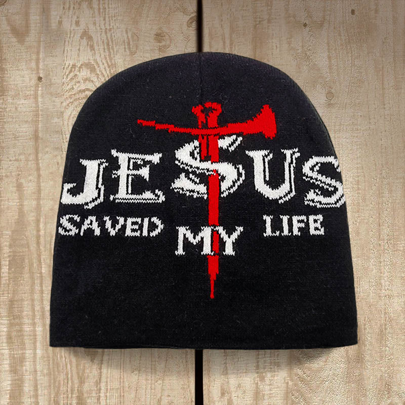Christianartworkshop Bonnet tricoté « Jésus m’a sauvé la vie » : un doux rappel de sa grâce - Noir - image 3