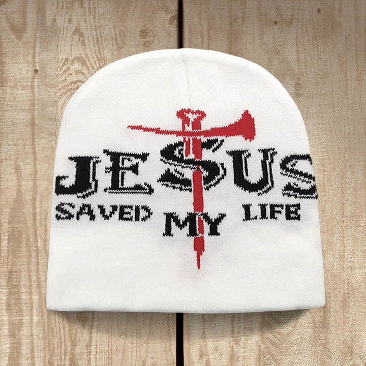 Christianartworkshop Bonnet tricoté « Jésus m’a sauvé la vie » : un doux rappel de sa grâce - Blanc - image 2