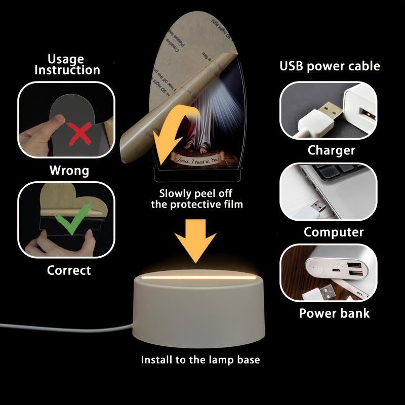 Christianartworkshop Veilleuse ovale « Bénédiction quotidienne » avec scènes sacrées : halo lumineux et icônes sacrées - image 8