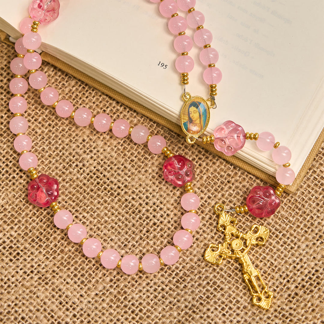 Christianartworkshop Bénédiction des animaux avec quartz rose et breloque en forme de patte de chien du chapelet des animaux de Notre-Dame - image 4