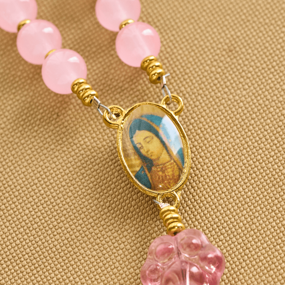 Christianartworkshop Bénédiction des animaux avec quartz rose et breloque en forme de patte de chien du chapelet des animaux de Notre-Dame - image 5