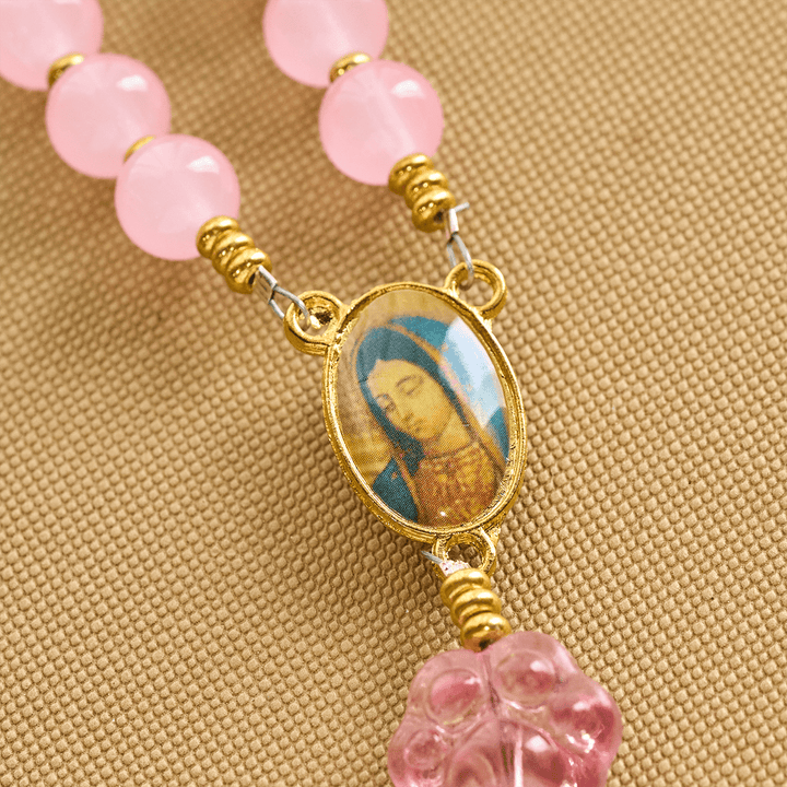 Christianartworkshop Bénédiction des animaux avec quartz rose et breloque en forme de patte de chien du chapelet des animaux de Notre-Dame - image 5