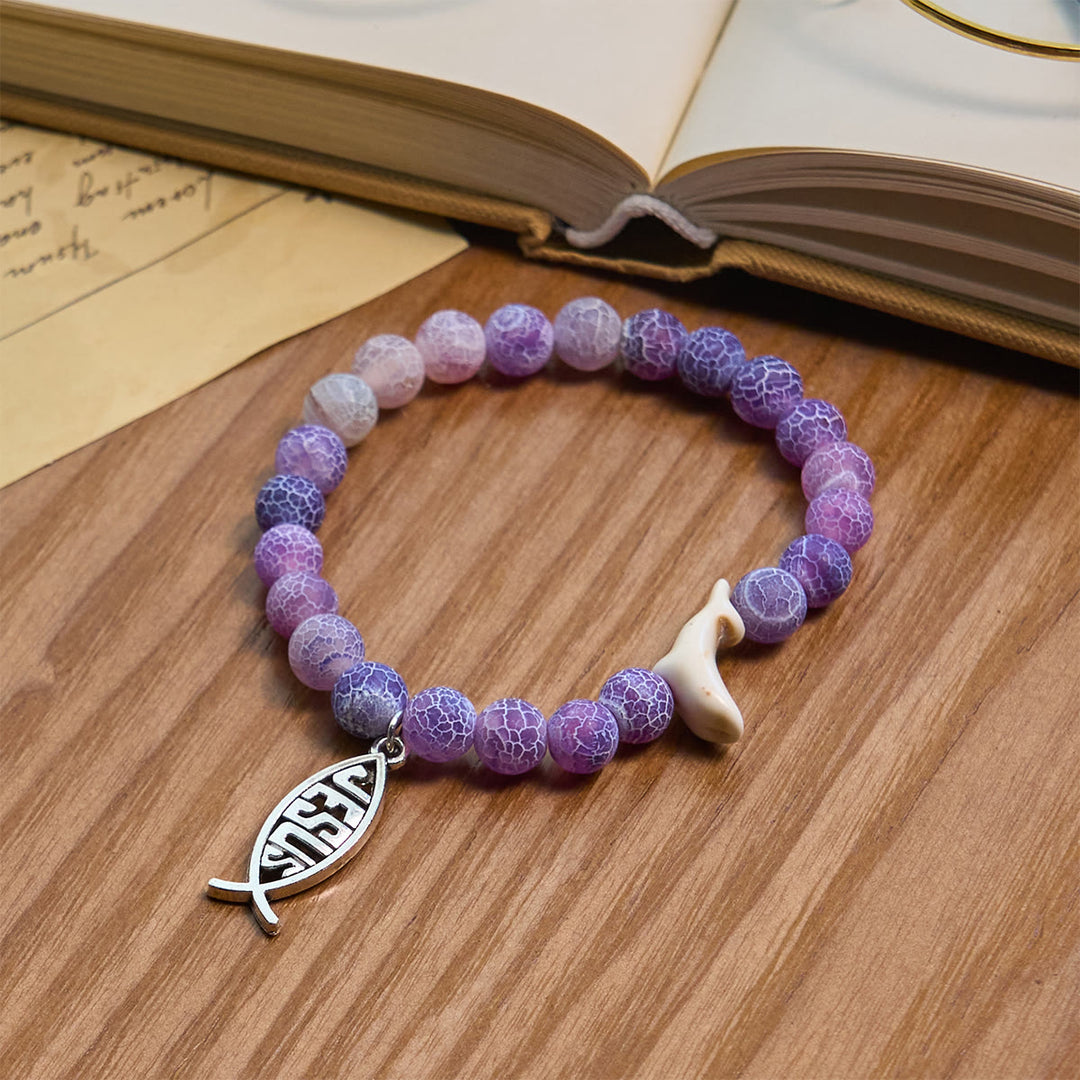 Christianartworkshop Bracelet Ocean Grace Dolphin Blessing avec malachite naturelle et breloque animal Ichthys - image 30