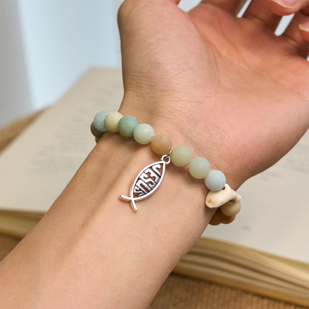 Christianartworkshop Bracelet Ocean Grace Dolphin Blessing avec malachite naturelle et breloque animal Ichthys - image 1