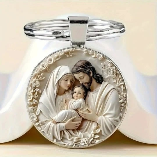 Christianartworkshop Porte-clés circulaire Sainte Famille : Emportez l'amour et la foi partout avec vous - Sainte Famille - image 0