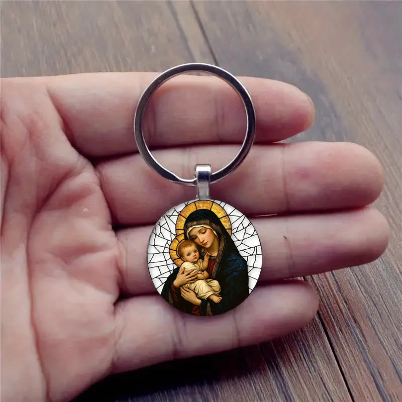 Christianartworkshop Porte-clés Notre-Dame tenant l'Enfant Jésus : Amour maternel divin - image 2