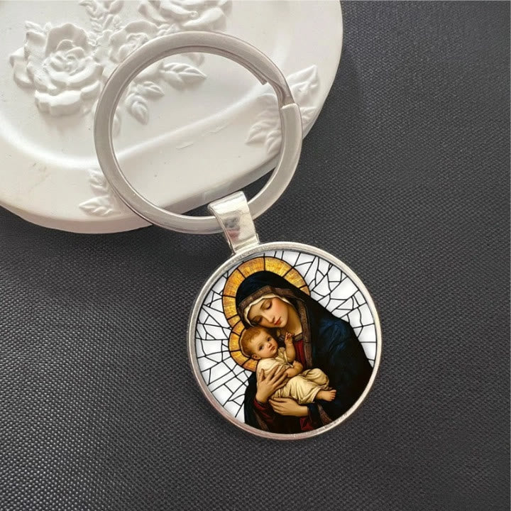 Christianartworkshop Porte-clés Notre-Dame tenant l'Enfant Jésus : Amour maternel divin - image 1