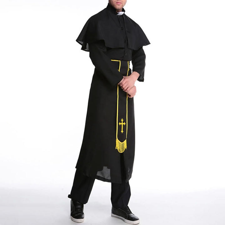 Christianartworkshop Robe de clergé noire de style médiéval avec ceinture à pompon en croix et col châle - image 10