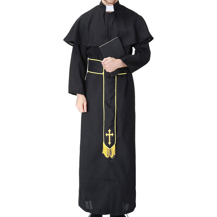 Christianartworkshop Robe de clergé noire de style médiéval avec ceinture à pompon en croix et col châle - image 8