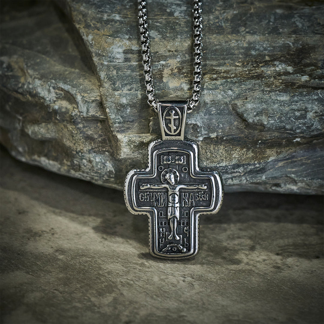 Christianartworkshop Collier pendentif croix orthodoxe de style antique avec reliefs double face - image 10