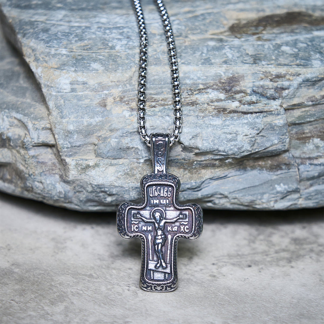 Christianartworkshop Collier pendentif croix orthodoxe de style antique avec reliefs double face - image 4