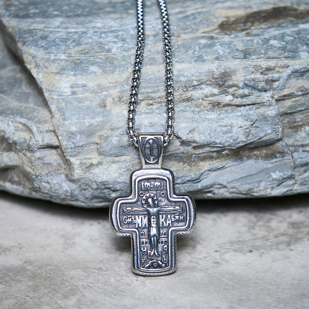 Christianartworkshop Collier pendentif croix orthodoxe de style antique avec reliefs double face - image 13