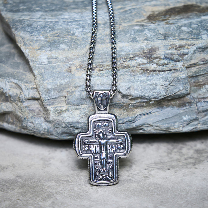 Christianartworkshop Collier pendentif croix orthodoxe de style antique avec reliefs double face - image 13