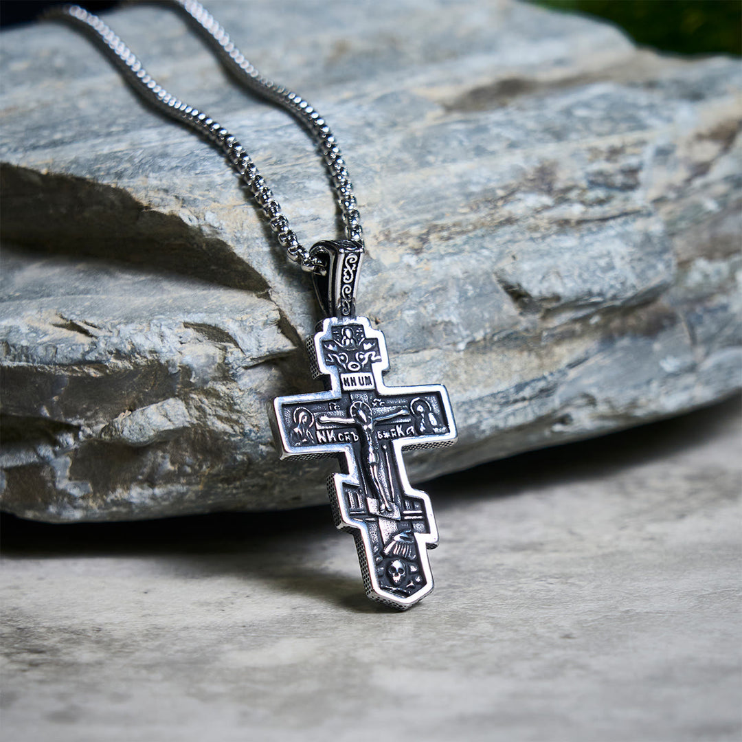 Collier crucifix orthodoxe bicolore de Christianartworkshop , porteur d'une profonde signification spirituelle - Argent et noir - image 0